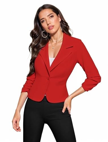 Hybrid & Company Women's Lightweight Casual Work Office Stretch Ponte Cardigan Blazer Jacket JK1131 RED Large - Image 1