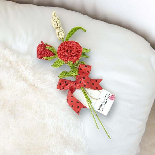 Happy ThreadsHandmade Crochet Rose and Hyacinth Flower BouquetEcoFriendly Elegant Floral Arrangements for SistersBest dcor Gifting Items for Home and Office - Image 1
