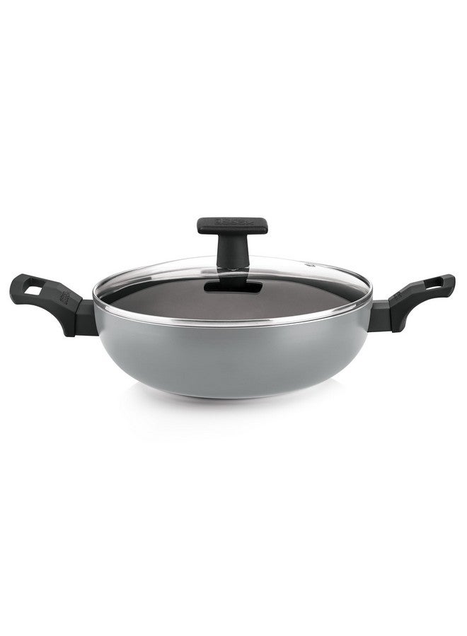 MILTON Pro cook Milton Procook Black Pearl Aluminium Kadhai with Glass Lid, 24 cm/2.8 LTR, Induction Base, Non-Stick Deep Kadai, Grey, 1 Year Warranty, Cook Like a Pro & Fry Like a Champ  - Image 2