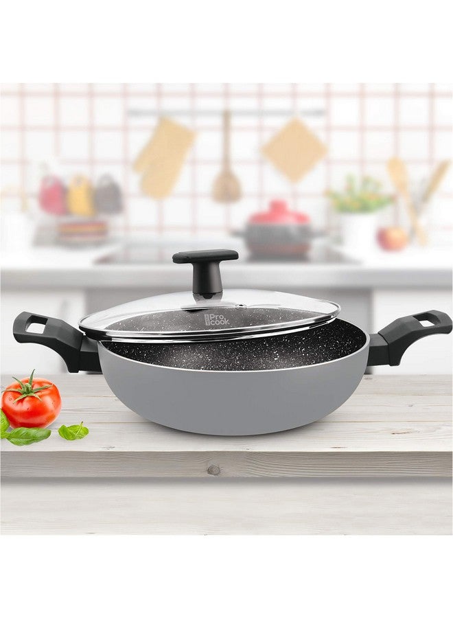MILTON Pro cook Milton Procook Black Pearl Aluminium Kadhai with Glass Lid, 24 cm/2.8 LTR, Induction Base, Non-Stick Deep Kadai, Grey, 1 Year Warranty, Cook Like a Pro & Fry Like a Champ  - Image 5