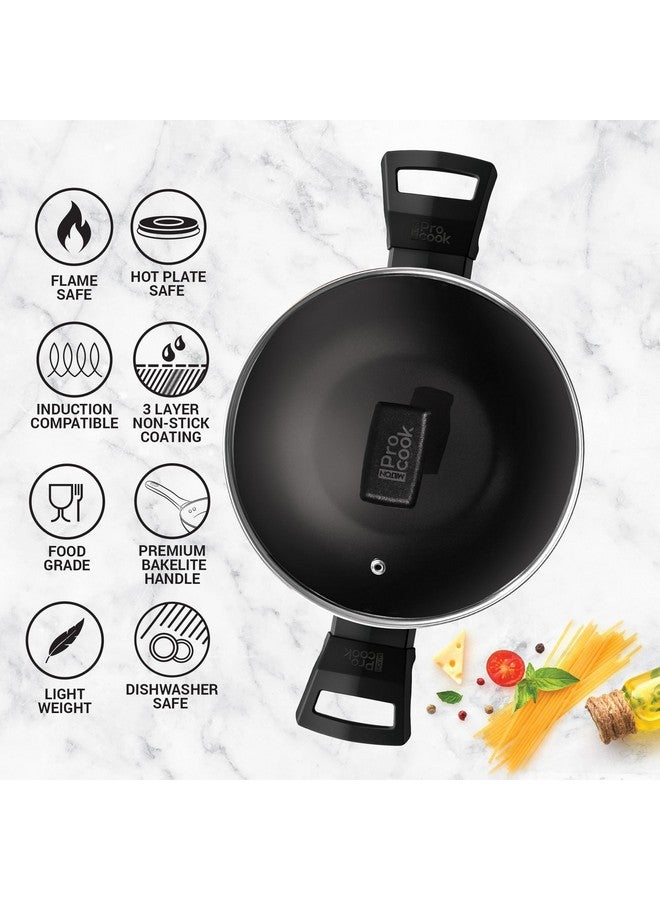 MILTON Pro cook Milton Procook Black Pearl Aluminium Kadhai with Glass Lid, 24 cm/2.8 LTR, Induction Base, Non-Stick Deep Kadai, Grey, 1 Year Warranty, Cook Like a Pro & Fry Like a Champ  - Image 3