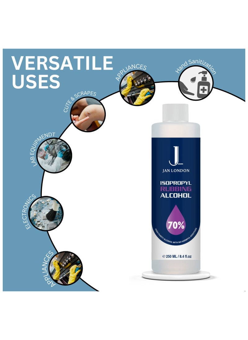 JAN LONDON - Isopropyl Rubbing Alcohol, IPA 70% – Versatile Antiseptic & Cleaner for Wounds, Surfaces, Electronics – Quick-Drying, Residue-Free, 250ml - Image 1