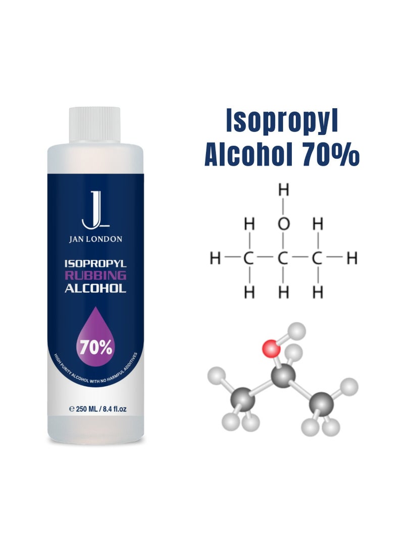 JAN LONDON - Isopropyl Rubbing Alcohol, IPA 70% – Versatile Antiseptic & Cleaner for Wounds, Surfaces, Electronics – Quick-Drying, Residue-Free, 250ml - Image 1