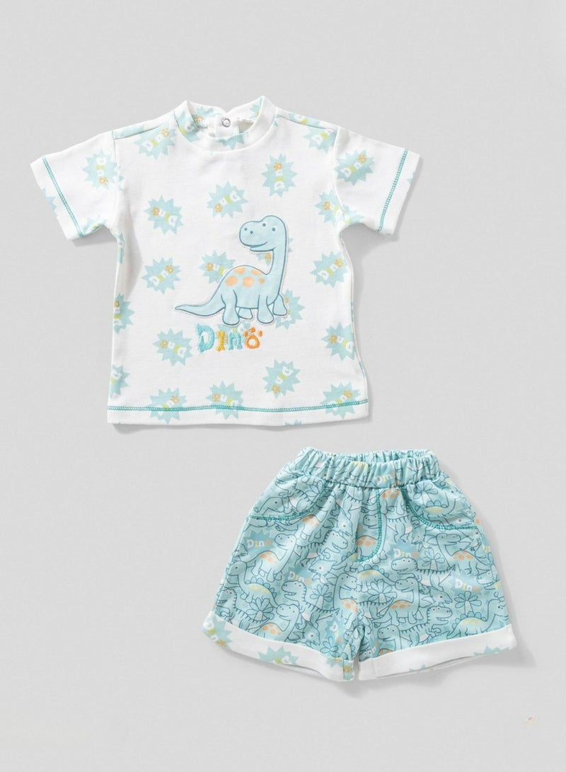 full moon 1 2-Piece Baby Dinosaur Pyjama Set, Cotton Sleepwear with Nautical Print