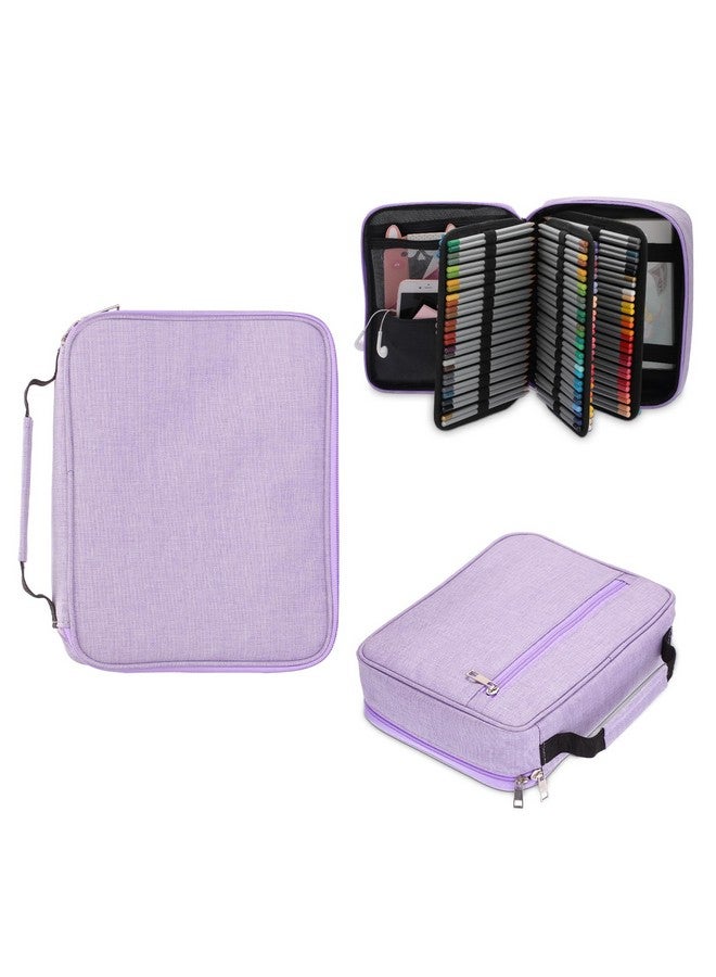 BTSKY Large Pencil Case Organizer Colored Pencil Pouch Art Bags For Supplies Portable Stationery Organizer With 3 Detachable Layers 84 Slots Multiple Zipper Pockets For Office Travel, Purple - Image 1