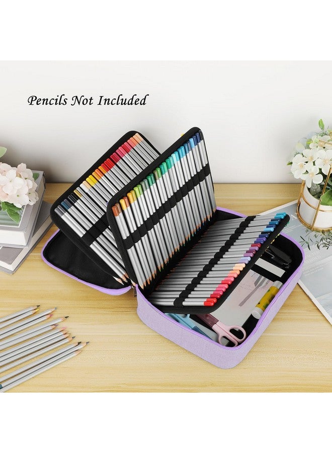 BTSKY Large Pencil Case Organizer Colored Pencil Pouch Art Bags For Supplies Portable Stationery Organizer With 3 Detachable Layers 84 Slots Multiple Zipper Pockets For Office Travel, Purple - Image 2