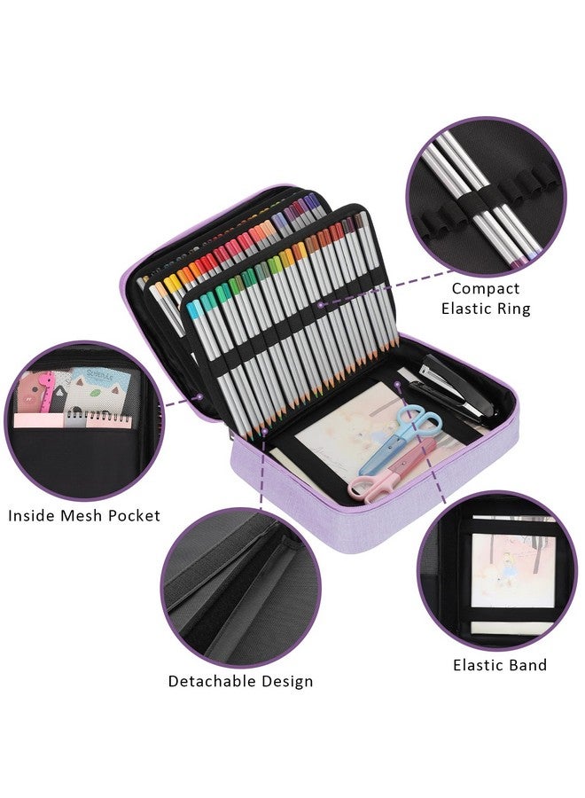 BTSKY Large Pencil Case Organizer Colored Pencil Pouch Art Bags For Supplies Portable Stationery Organizer With 3 Detachable Layers 84 Slots Multiple Zipper Pockets For Office Travel, Purple - Image 5