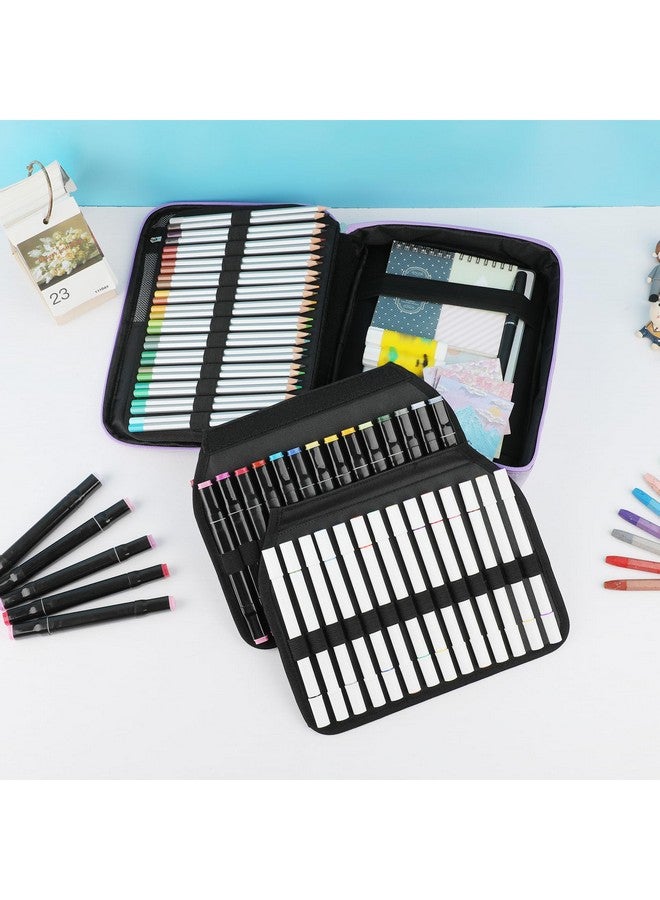 BTSKY Large Pencil Case Organizer Colored Pencil Pouch Art Bags For Supplies Portable Stationery Organizer With 3 Detachable Layers 84 Slots Multiple Zipper Pockets For Office Travel, Purple - Image 4