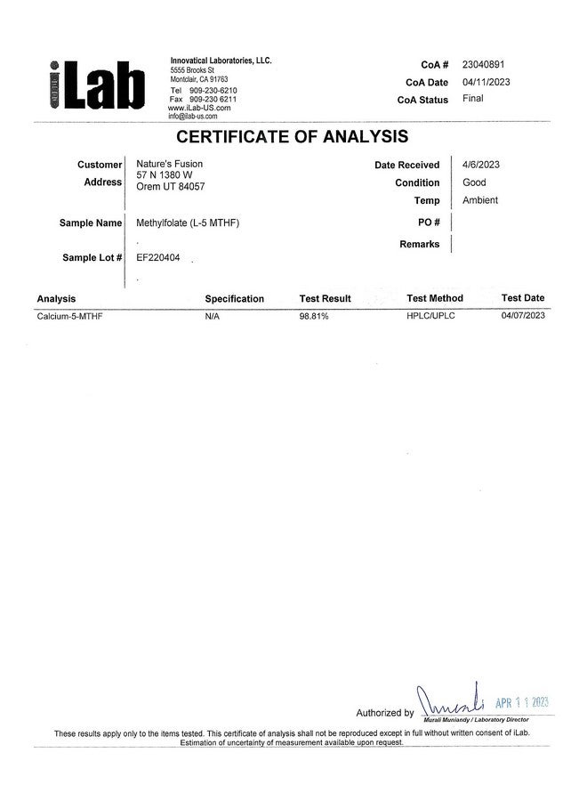 Nature'S Fusions مكمل ناتشرز فيوجنز نوتري 5-MTHF L ميثيلفولات 15 ملغ - إمداد لمدة 4 أشهر، 120 قرص نباتي - مكمل فولات ميثيلاتي - وظيفة معرفية، صحة القلب، دعم قبل الولادة - حمض الفوليك الميثيلاتي - Image 5