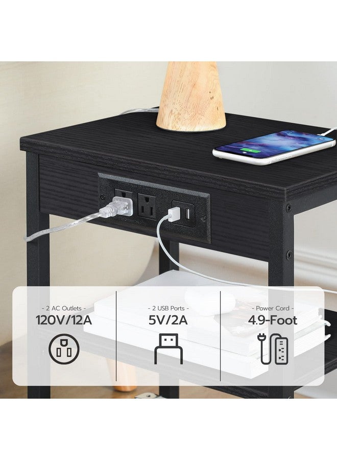HOOBRO End Table with Charging Station and USB Ports, 3-Tier Nightstand with Adjustable Shelf, Small Side Table for Small Space in Living Room, Bedroom and Balcony, Black BB112BZ01 - Image 4