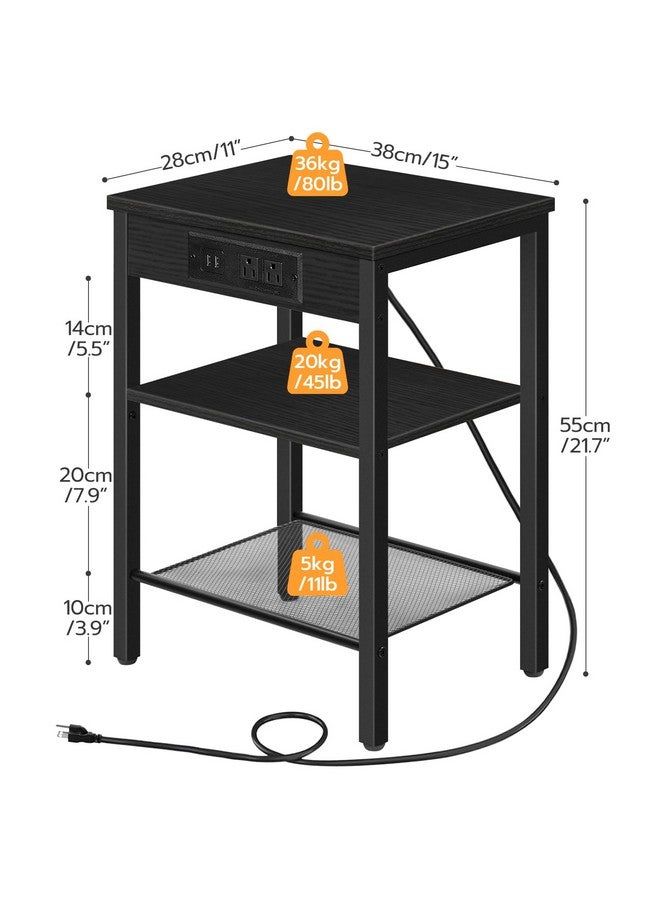 HOOBRO End Table with Charging Station and USB Ports, 3-Tier Nightstand with Adjustable Shelf, Small Side Table for Small Space in Living Room, Bedroom and Balcony, Black BB112BZ01 - Image 3