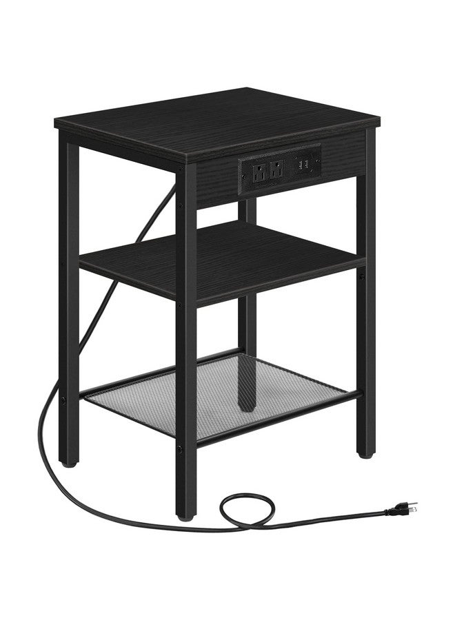 HOOBRO End Table with Charging Station and USB Ports, 3-Tier Nightstand with Adjustable Shelf, Small Side Table for Small Space in Living Room, Bedroom and Balcony, Black BB112BZ01 - Image 1