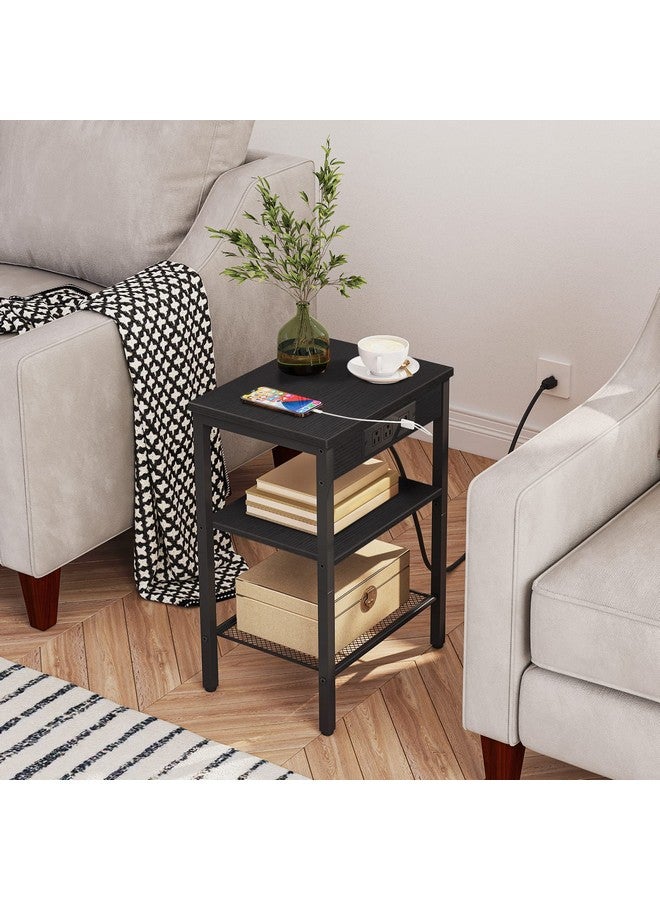 HOOBRO End Table with Charging Station and USB Ports, 3-Tier Nightstand with Adjustable Shelf, Small Side Table for Small Space in Living Room, Bedroom and Balcony, Black BB112BZ01 - Image 5