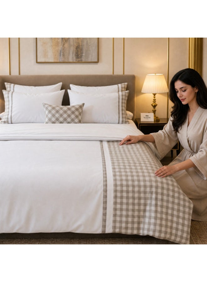 TM HOME Checkered Patchwork Duvet Cover Set, 3 Pieces, 100% Natural Cotton, 500 Embroidery Stitches, 5-Star Hotel Quality - Image 4