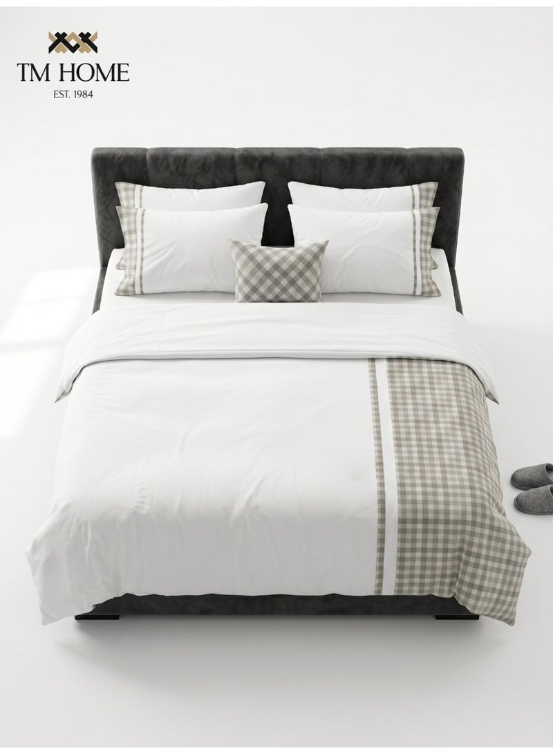 TM HOME Checkered Patchwork Duvet Cover Set, 3 Pieces, 100% Natural Cotton, 500 Embroidery Stitches, 5-Star Hotel Quality - Image 2