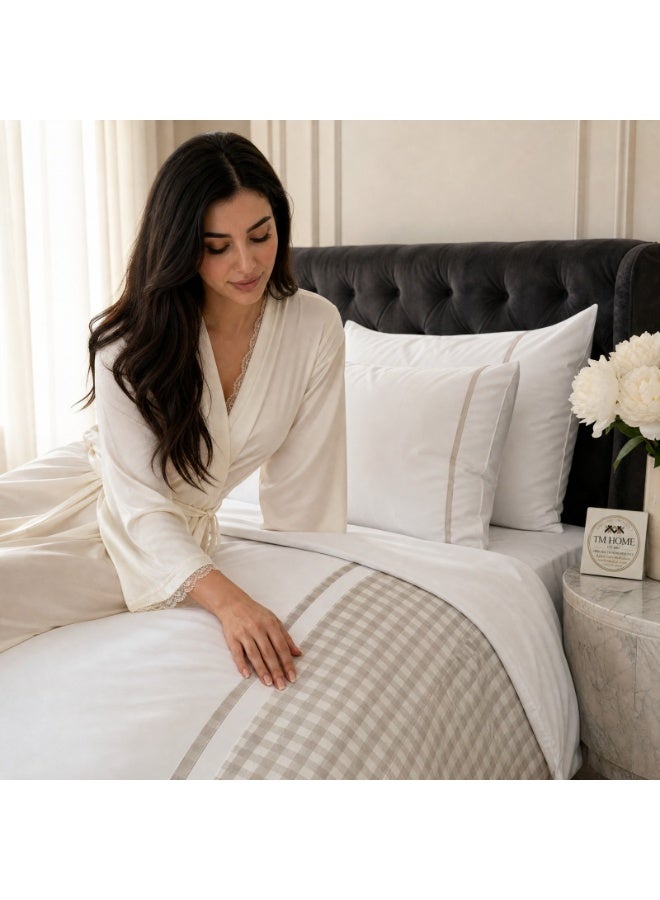 TM HOME Checkered Patchwork Duvet Cover Set, 3 Pieces, 100% Natural Cotton, 500 Embroidery Stitches, 5-Star Hotel Quality - Image 3