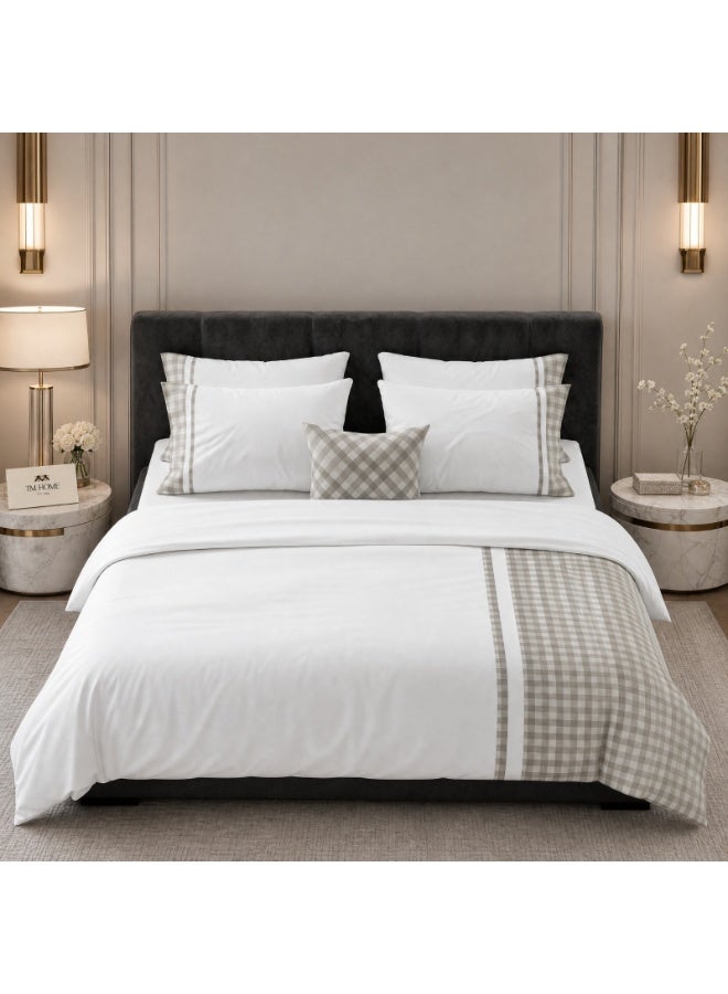 TM HOME Checkered Patchwork Duvet Cover Set, 3 Pieces, 100% Natural Cotton, 500 Embroidery Stitches, 5-Star Hotel Quality - Image 1