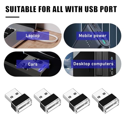 Sylvil 4 PCS USB LED Car Interior Atmosphere Lamp, Portable Mini LED Night Light, Plug-in USB Interface Trunk Ambient Lighting Kit, Universal Interior Car Accessories (Ice Blue) - Image 3