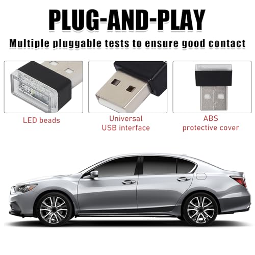 Sylvil 4 PCS USB LED Car Interior Atmosphere Lamp, Portable Mini LED Night Light, Plug-in USB Interface Trunk Ambient Lighting Kit, Universal Interior Car Accessories (Ice Blue) - Image 4