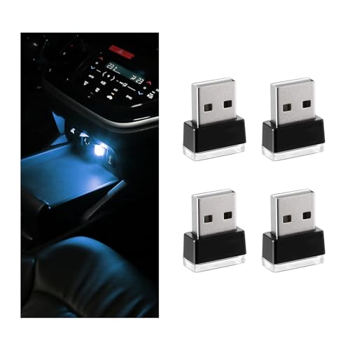 Sylvil 4 PCS USB LED Car Interior Atmosphere Lamp, Portable Mini LED Night Light, Plug-in USB Interface Trunk Ambient Lighting Kit, Universal Interior Car Accessories (Ice Blue) - Image 1