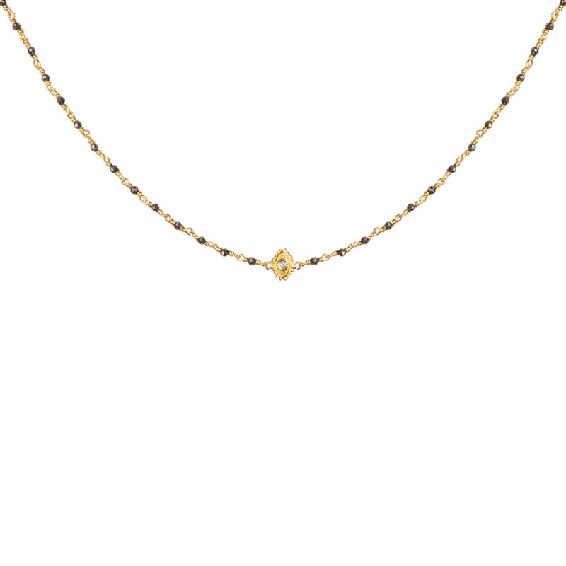 KARMA AND LUCK - Boundless Optimism - Women's Genuine Pyrite Evil Eye Charm Necklace. Protection Necklace for Women. Chain Length: 15" to 17". Ready to Gift for Her. - Image 1