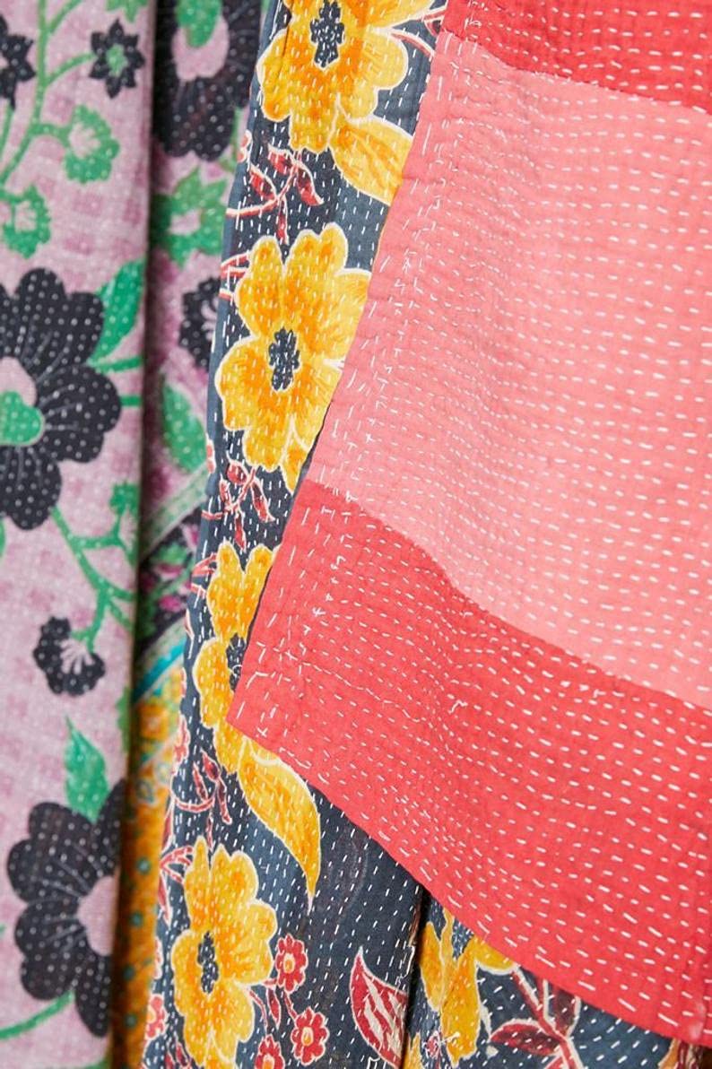 Royal Craft Indian Vintage Kantha Quilt Handmade Throw Reversible Cotton Blankets 1 Quilt Assorted Colors RCKQT0096 RCKQT0096 55X85 Inches - Image 2