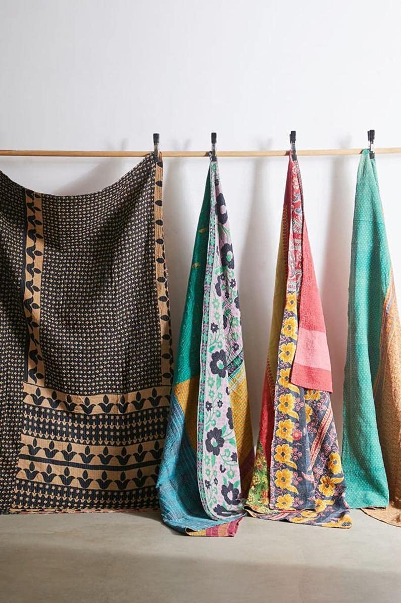 Royal Craft Indian Vintage Kantha Quilt Handmade Throw Reversible Cotton Blankets 1 Quilt Assorted Colors RCKQT0096 RCKQT0096 55X85 Inches - Image 5