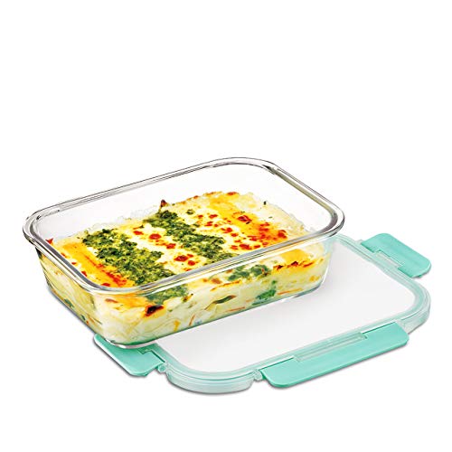 Allo FoodSafe Glass Containers with Lids with Break Free Lock, Oven Microwave Safe Containers, High Borosilicate Meal Prep Glass Food Storage Containers for Kitchen, 1520ml, Rectangle - Image 1