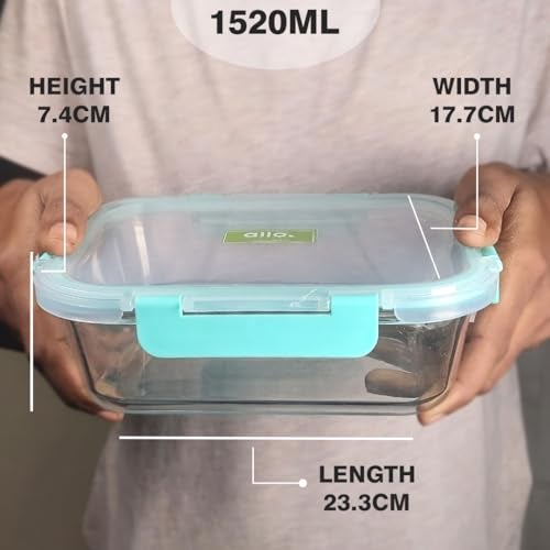 Allo FoodSafe Glass Containers with Lids with Break Free Lock, Oven Microwave Safe Containers, High Borosilicate Meal Prep Glass Food Storage Containers for Kitchen, 1520ml, Rectangle - Image 5