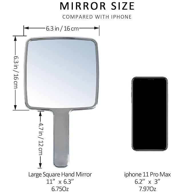 URBAN BOX Square Shape Makeup Mirror Creative Wave Pattern Handheld Cosmetic Makeup Mirror with Handle Travel Portable Beauty Mirror Silver Shiny - Image 2