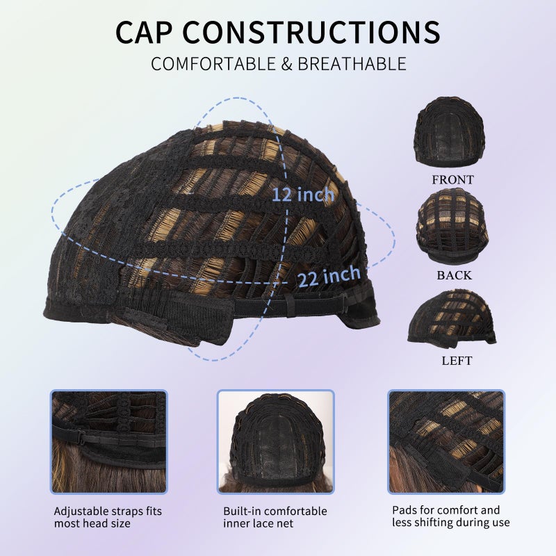 Kalyss Brown with Highlights Yaki Synthetic Women's Wig With Hair Bangs Centre Parting Long Straight Layered Heat Resistant Human Hair Blended Hair Wig for Women (brown with highlights color) - Image 5