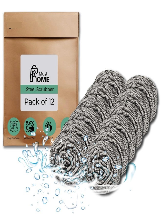 MustHome Scrubber for Utensils | Steel Scrubber for Utensils | Combo Set Steel Wool Pads, Kitchen Cleaner, Heavy Duty Cleaning Supplies - for Tough Cleaning (Pack of 12) (12) - Image 1