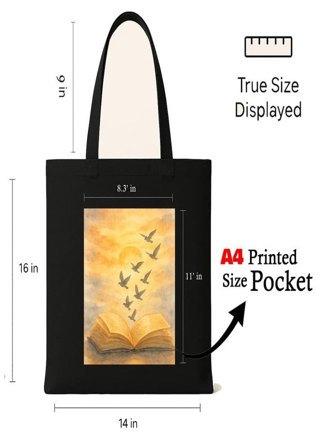 Megrok "Rise Read Repeat Book Lover?s Tote ? 16x14 Inch with A4 Pocket | Zipper Top, Study & Office Bag with Inspirational Print - Image 3
