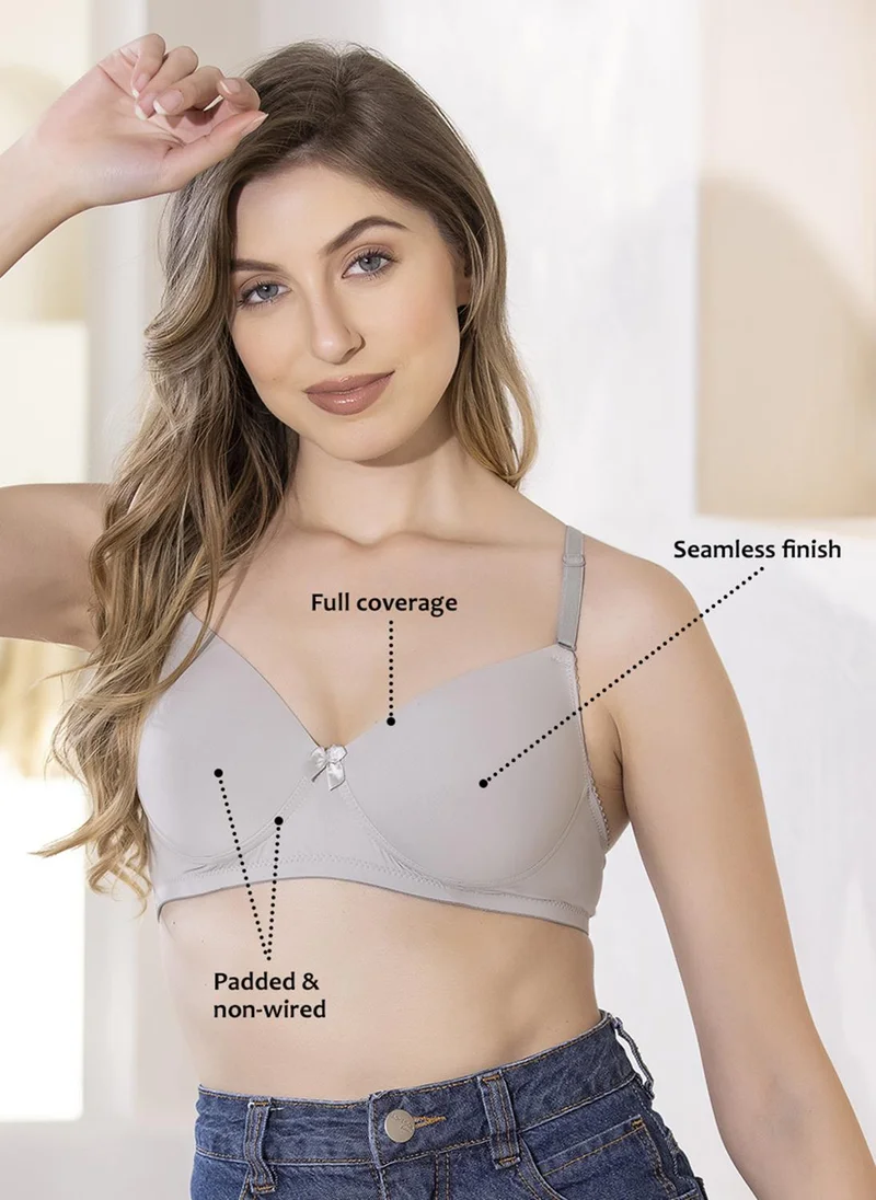Clovia Clovia Padded Non-Wired Full Coverage Multiway T-shirt Bra in Light Grey