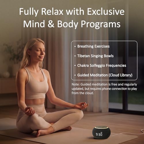 Hotmoon Alarm Clock with Sound Machine for Sleep, Luna Pro Dual-Stage Smart Alarm, 507 Sounds & 10 Healing Frequencies (108-963Hz), Pink Green Brown White Noise for Sleeping Adults Meditation, Plug In - Image 3