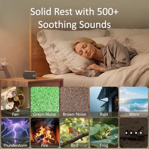 Hotmoon Alarm Clock with Sound Machine for Sleep, Luna Pro Dual-Stage Smart Alarm, 507 Sounds & 10 Healing Frequencies (108-963Hz), Pink Green Brown White Noise for Sleeping Adults Meditation, Plug In - Image 4