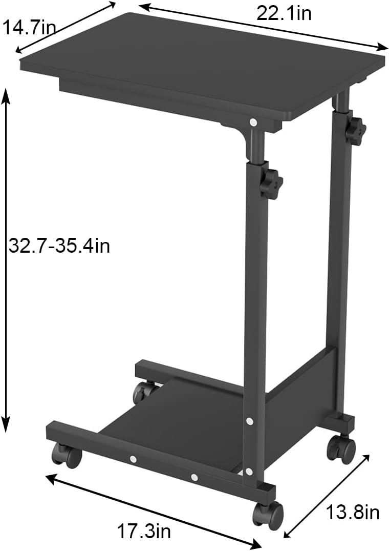 TigerDad Adjustable Height C Table Sofa Side Bedside with Wheels, Hospital Bed Table Rolling Tray with Storage, Mobile Computer Desk Laptop for Home Use - Image 2