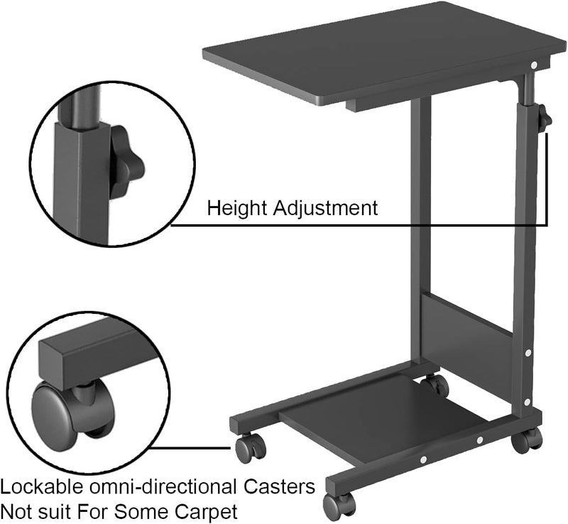 TigerDad Adjustable Height C Table Sofa Side Bedside with Wheels, Hospital Bed Table Rolling Tray with Storage, Mobile Computer Desk Laptop for Home Use - Image 3