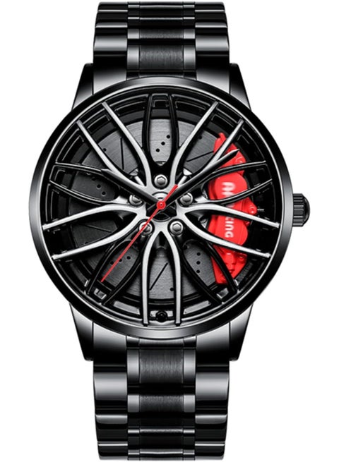 ساعات سيارة للرجال، ساعة يد كوارتز يابانية مقاومة للماء من الستانلس ستيل، ساعات رياضية للرجال مع تصميم محور عجلة السيارة