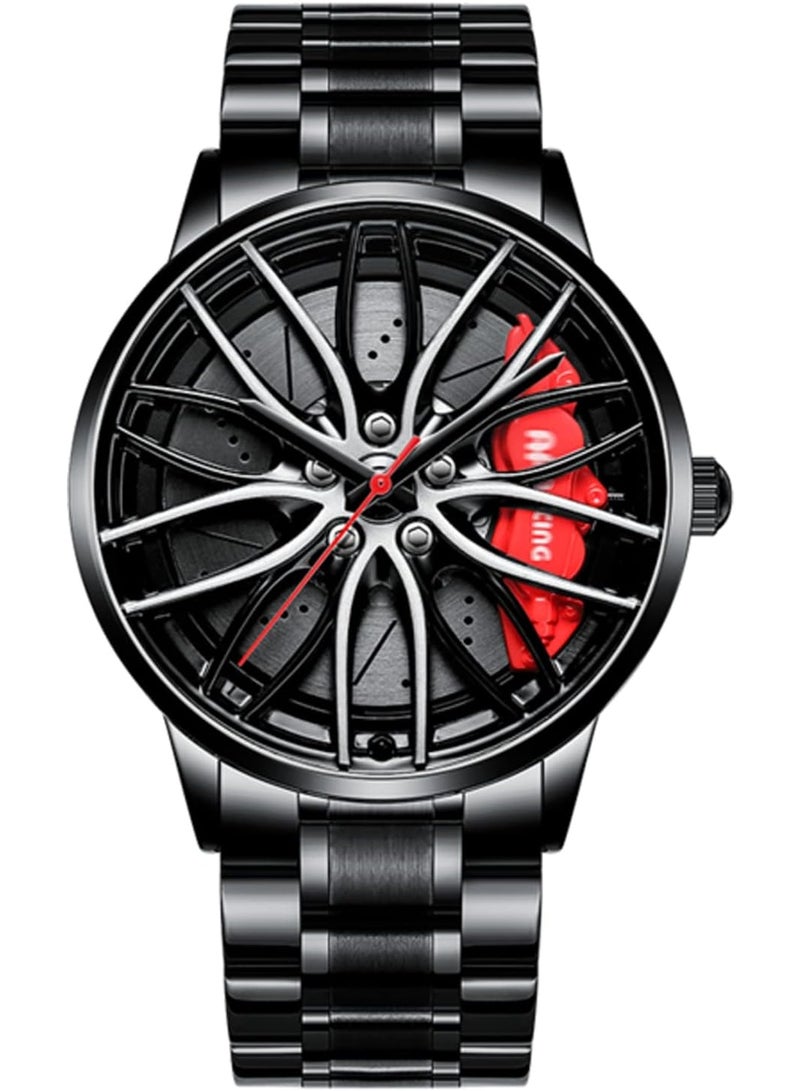 Car Watches for Men,Waterproof Stainless Steel Japanese Quartz Wrist Watch Sports Men’s Watches with Car Wheel Rim Hub Design  - Image 1
