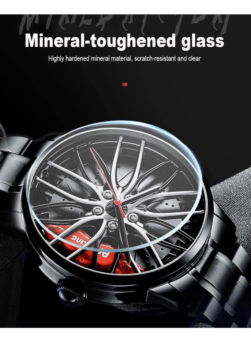 Car Watches for Men,Waterproof Stainless Steel Japanese Quartz Wrist Watch Sports Men’s Watches with Car Wheel Rim Hub Design  - Image 5
