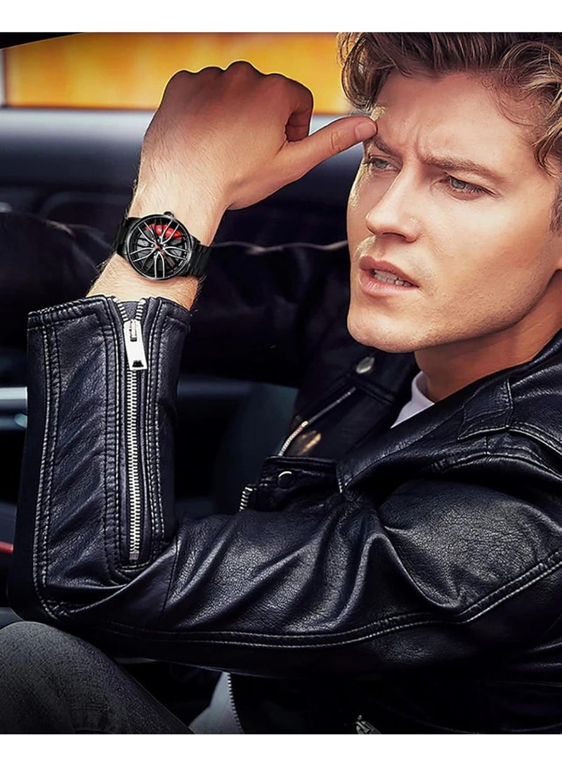 Car Watches for Men,Waterproof Stainless Steel Japanese Quartz Wrist Watch Sports Men’s Watches with Car Wheel Rim Hub Design  - Image 2