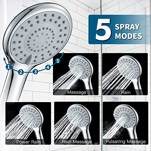 DOILIESE Shower Heads with Handheld Spray 5-Mode Hand Held Shower Head with Long Hose, High Pressure and Detachable, with Hose 60 inch, Chrome - Image 2