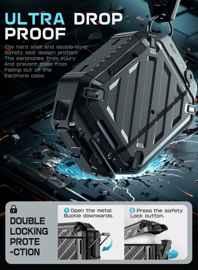 SUPCASE for AirPods 4 Case with Lock & Carabiner (Unicorn Beetle Pro), [IP68 Waterproof] [Military-Grade Protection] [Supports Wireless Charging] Anti-Scratch Hard Shell Waterproof Cover, Black - Image 3