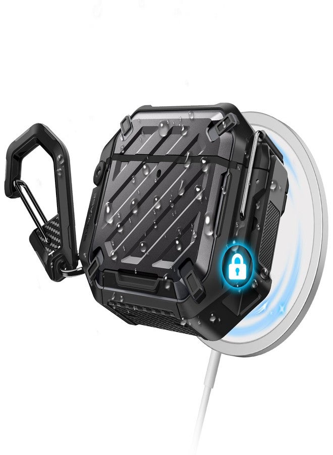 SUPCASE for AirPods 4 Case with Lock & Carabiner (Unicorn Beetle Pro), [IP68 Waterproof] [Military-Grade Protection] [Supports Wireless Charging] Anti-Scratch Hard Shell Waterproof Cover, Black - Image 1