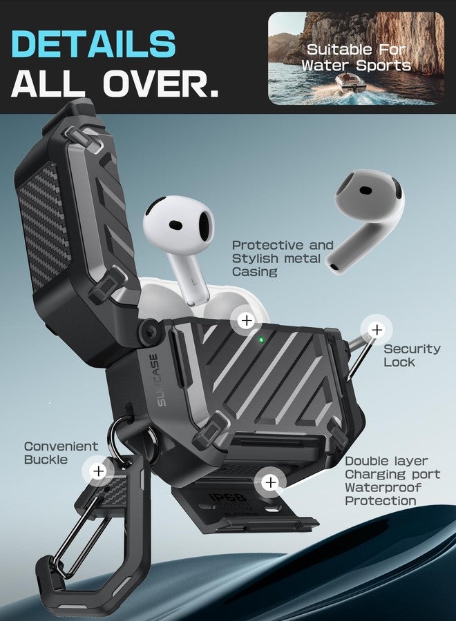 SUPCASE for AirPods 4 Case with Lock & Carabiner (Unicorn Beetle Pro), [IP68 Waterproof] [Military-Grade Protection] [Supports Wireless Charging] Anti-Scratch Hard Shell Waterproof Cover, Black - Image 5