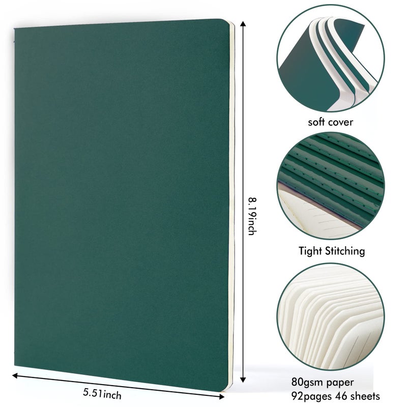 Feela 36 Pack Soft Cover Journal Bulk, Feela Lined Blank Travel Journal for Women Men Writing, Notebooks College Ruled for Work, Note Taking Notebook School Business Supplies, 8.2â€ x 5.5â€, A5, Dark Green - Image 2