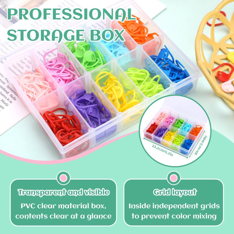 LUNARM 200 Pcs Stitch Markers for Crocheting, 10 Color Crochet Stitch Markers Knitting Locking Clip Pins with 6 Yarn Needles for DIY Craft Sewing - Image 3
