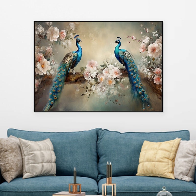 Marktna One canvas painting with a peacock design and a hollow frame, measuring (70×50) - Image 2