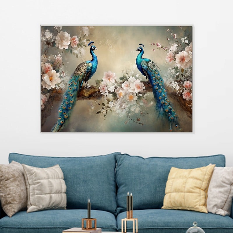 Marktna One canvas painting with a peacock design and a hollow frame, measuring (70×50) - Image 3